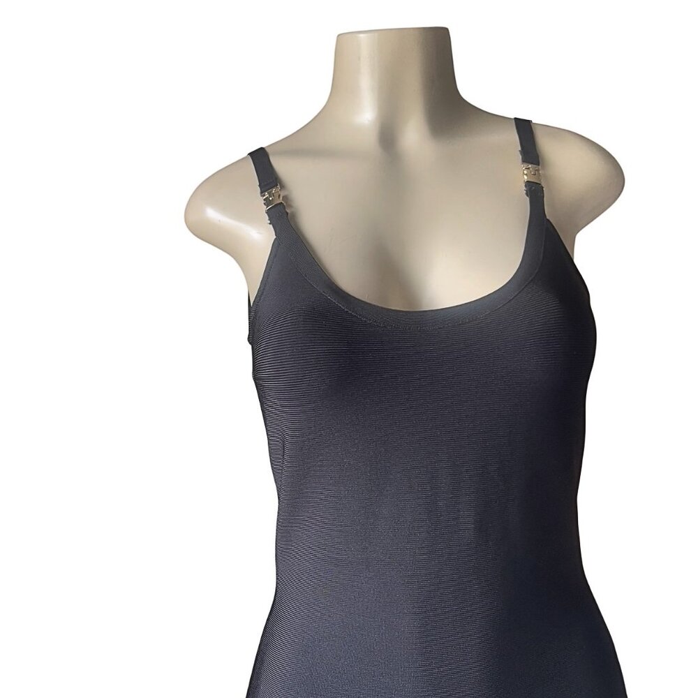 Gold Buckle Spaghetti Strap Plunging Scoop Neck Women's Bodycon Bandage Dress L - Picture 6 of 7